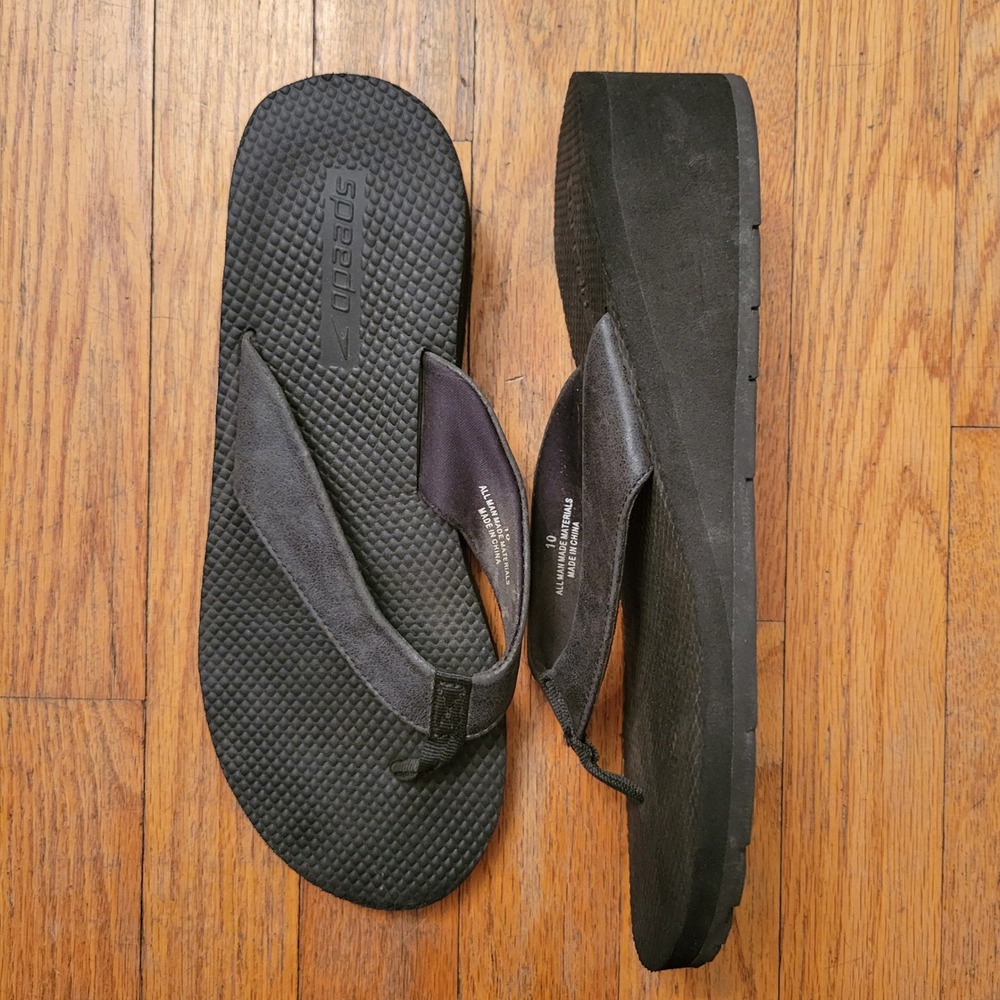 Speedo 10 Wedge Flip Flops Black Platform Thong Sandals Summer Beach Y2K